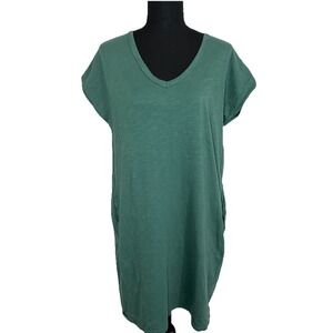 PACT Women's MEDIUM Green Organic Cotton Short Sleeve T-Shirt Dress Minimalist